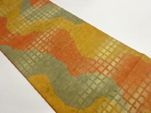 引箔道長取りに格子模様全通袋帯